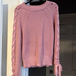 Pink Lace Up Bow Sleeve Sweater - Large (fits medium too!) lightly worn